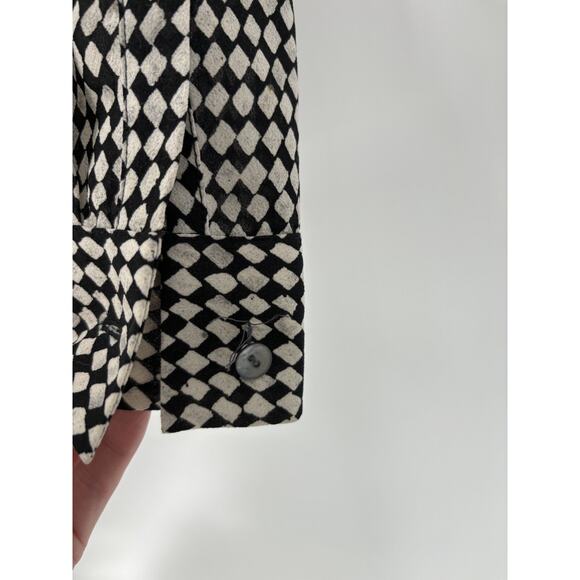 Rena Rowan Vintage Blouse Womens 6 Black White Grid Diamond Long Sleeve Top - Picture 4 of 16